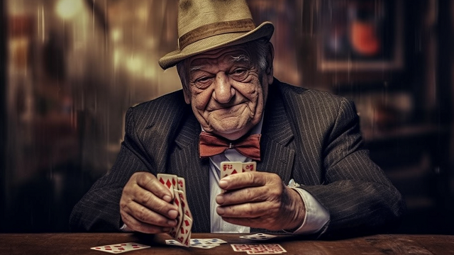 starszy mężczyzna grający w karty